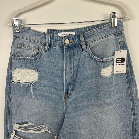 Flying Monkey New Age of Consent Dad Jeans Size 28 High Rise Distressed Raw Hem - Picture 3 of 14